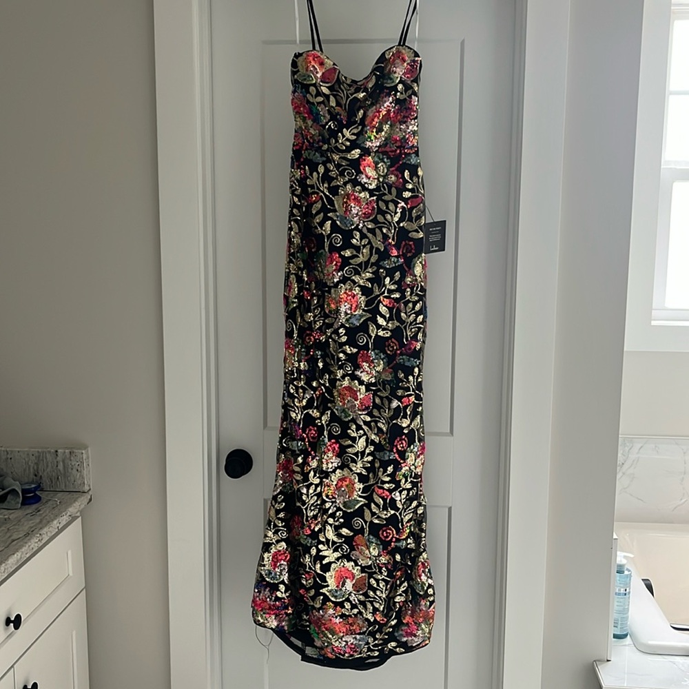 Floral Strapless Dress - Black and Red